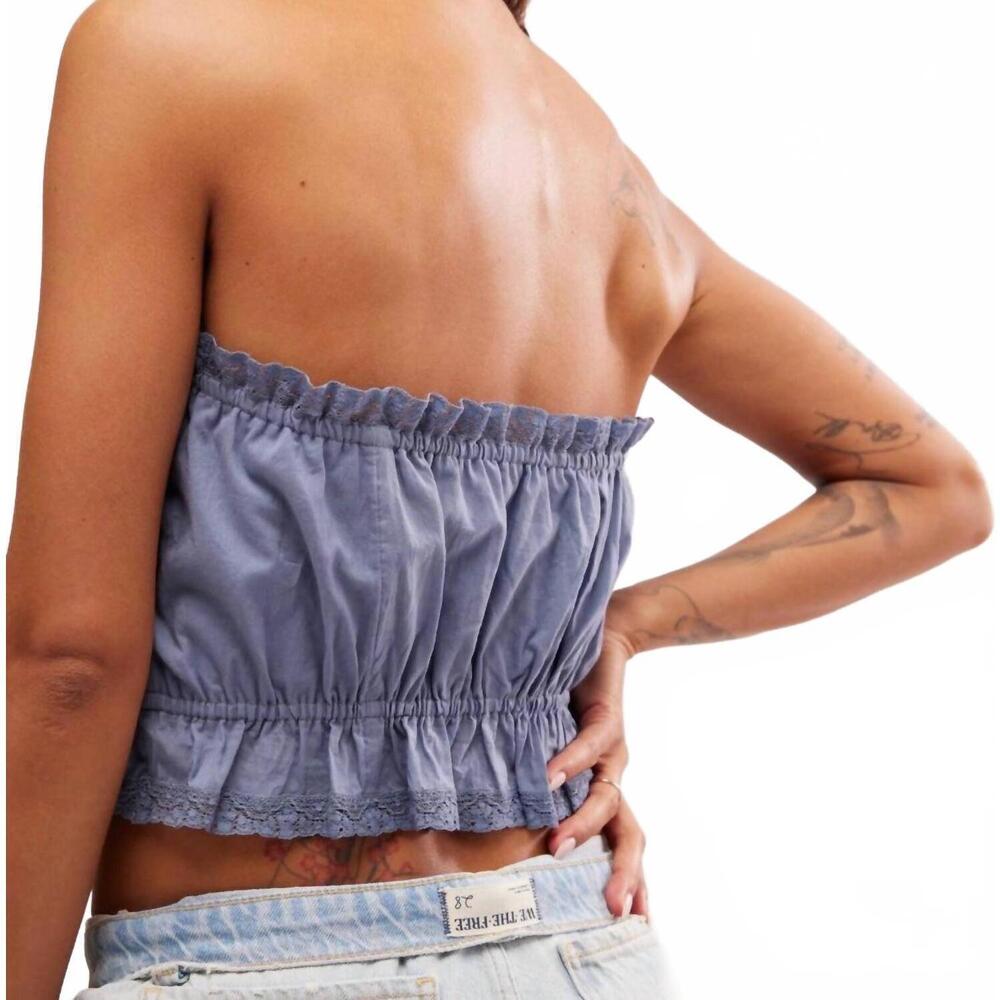 NEW FREE PEOPLE wistful daydream pull on tube top in faded denim - Picture 4 of 6